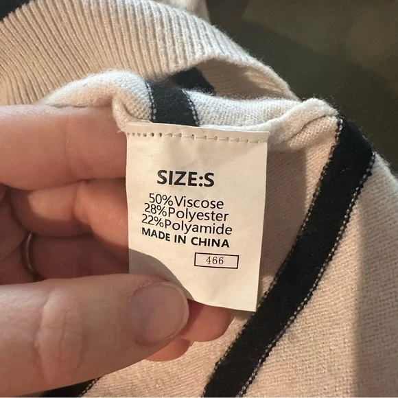 Striped Black and Cream Women's Sweater - Picture 4 of 6